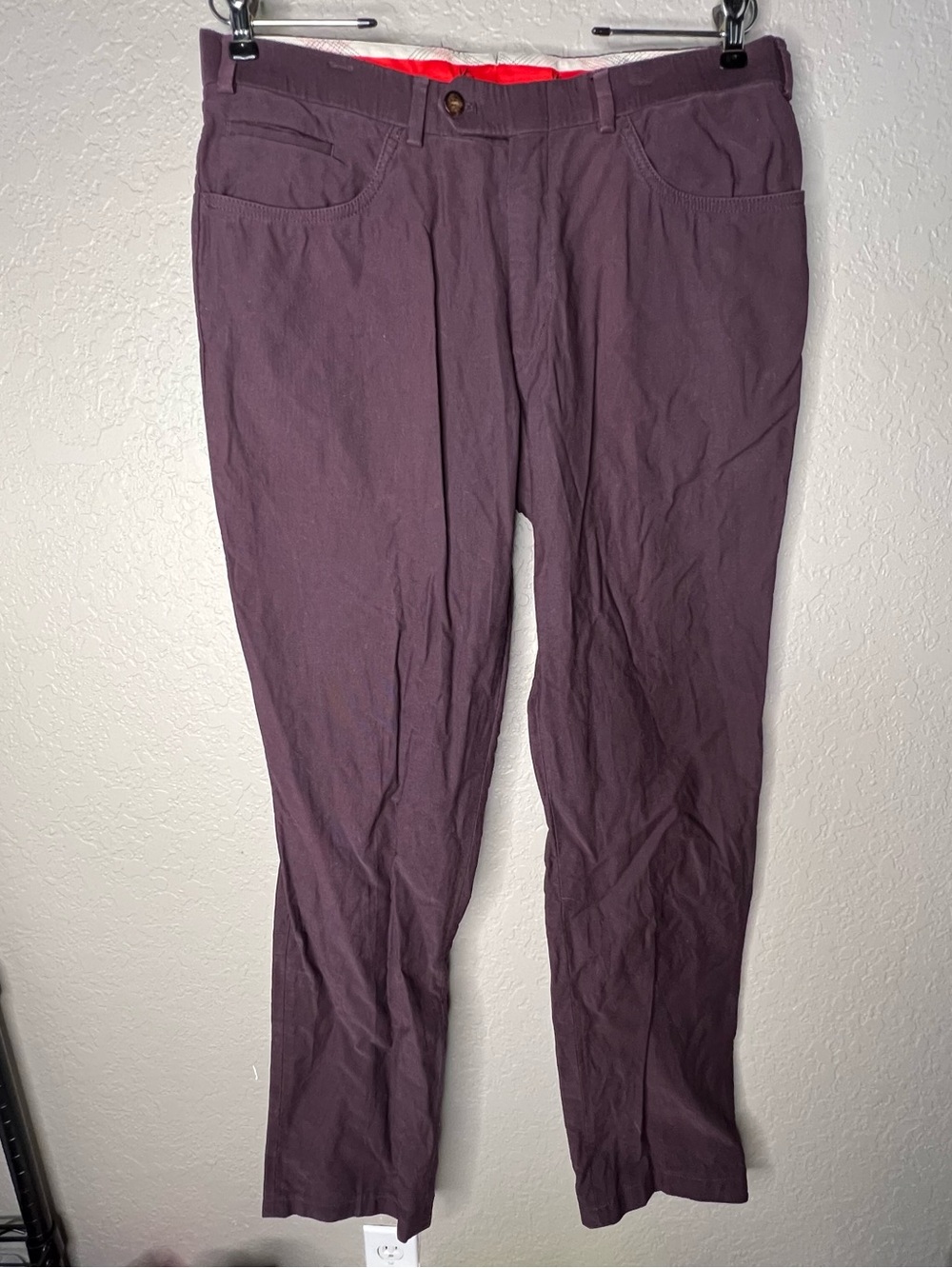 Isaia Men's Plum Colored Cotton Pants Sz 34 Length 30 Luxury